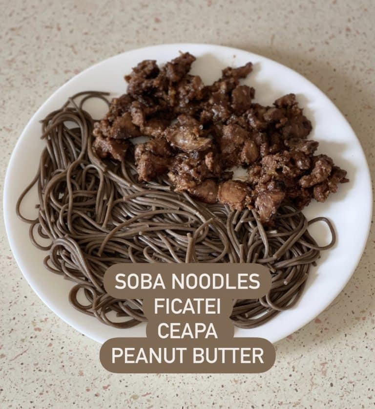 Soba noodles, ficatei, unt de arahide, 850 kcal